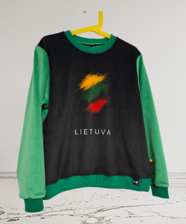 Žalias veliūro džemperis. Trispalvė Lietuva